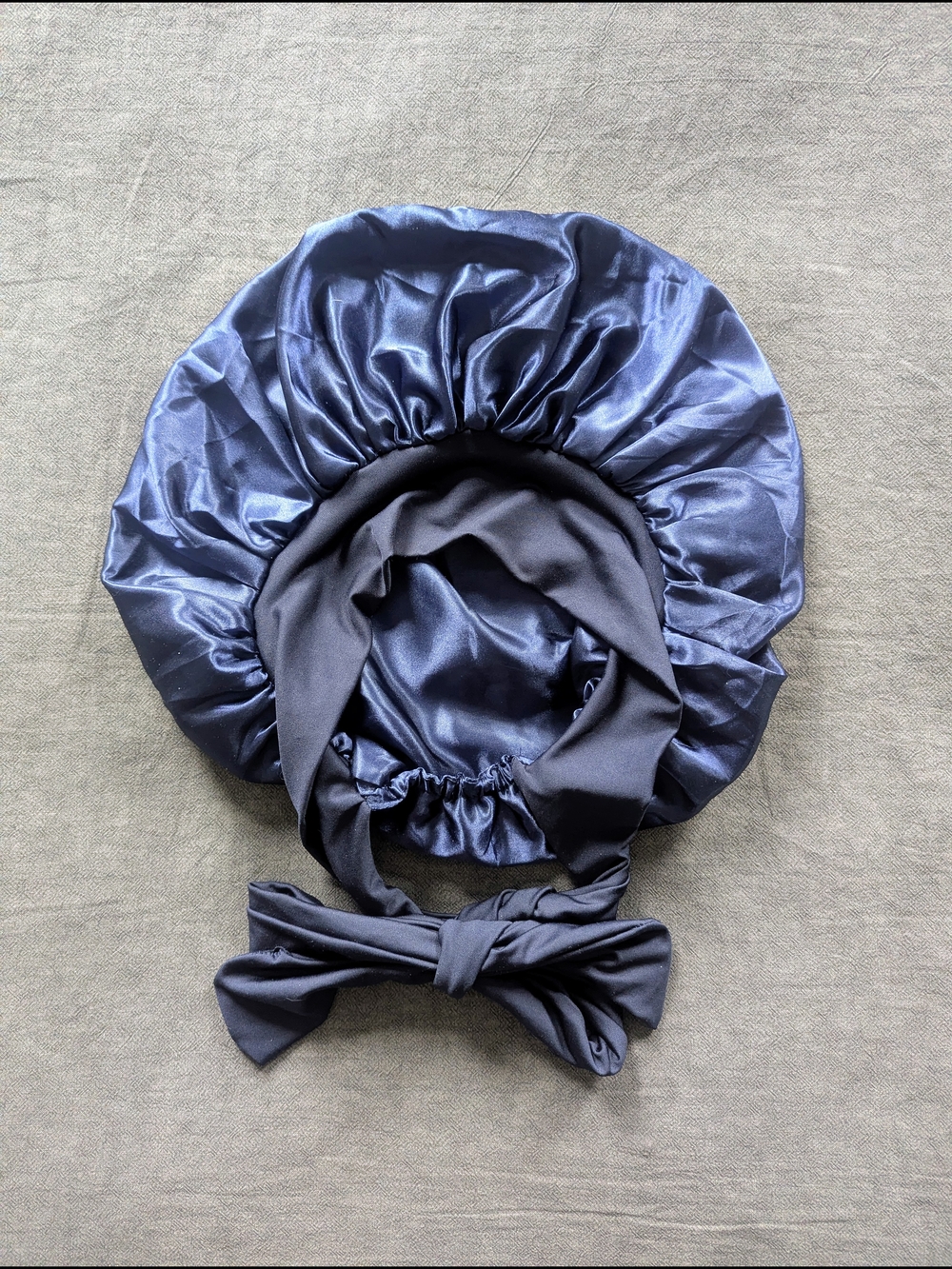 Satin Sleep Bonnet with Tie - Navy